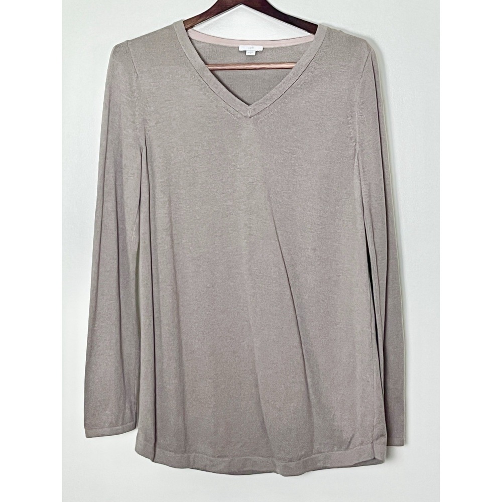 J. Jill V Neck Sweater Women's Small‎ Beige Tan Preppy Office Light Academia